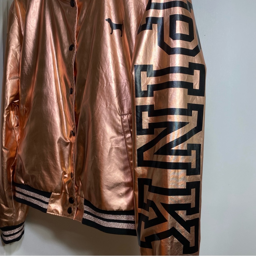 PINK Victoria’s Secret Metallic Rose Gold Big Logo Long Sleeves Jacket, M/L - Picture 3 of 8